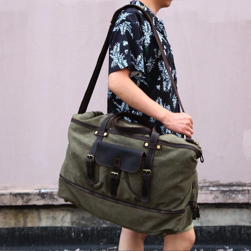 Canvas Weekender Bag with Bottom Shoe Compartment