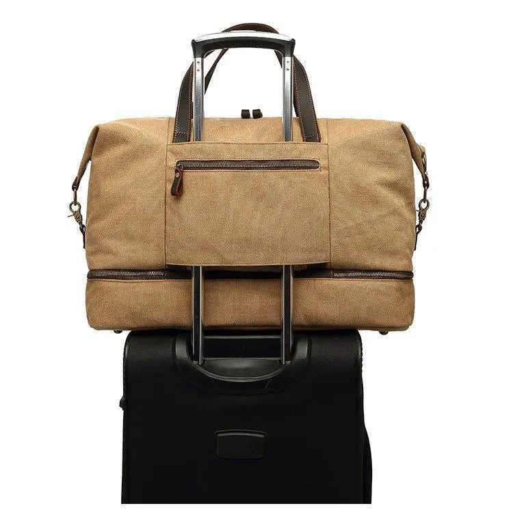 Canvas Weekender Bag with Bottom Shoe Compartment