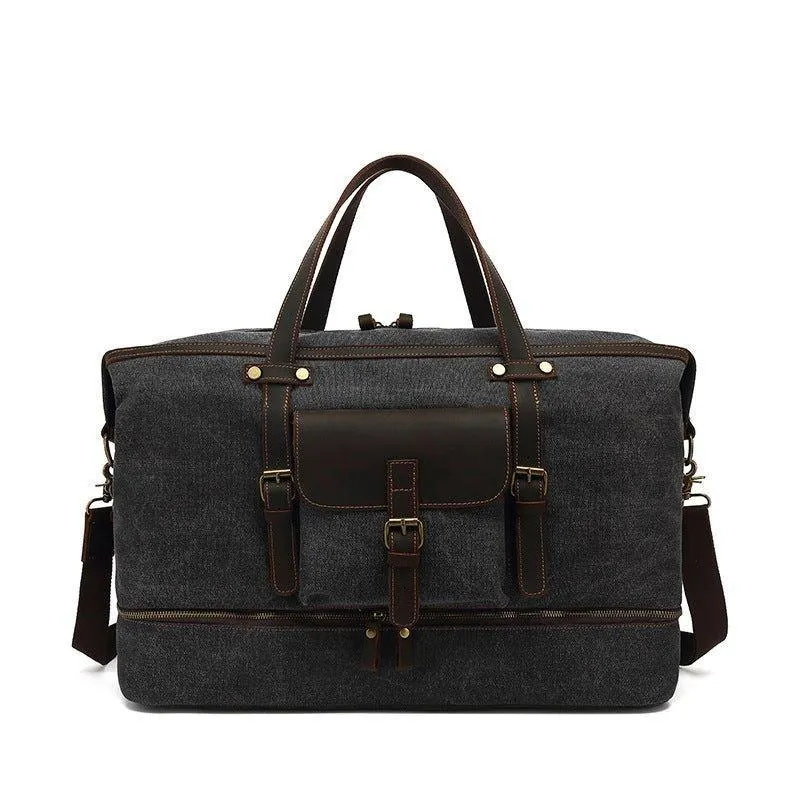 Canvas Weekender Bag with Bottom Shoe Compartment