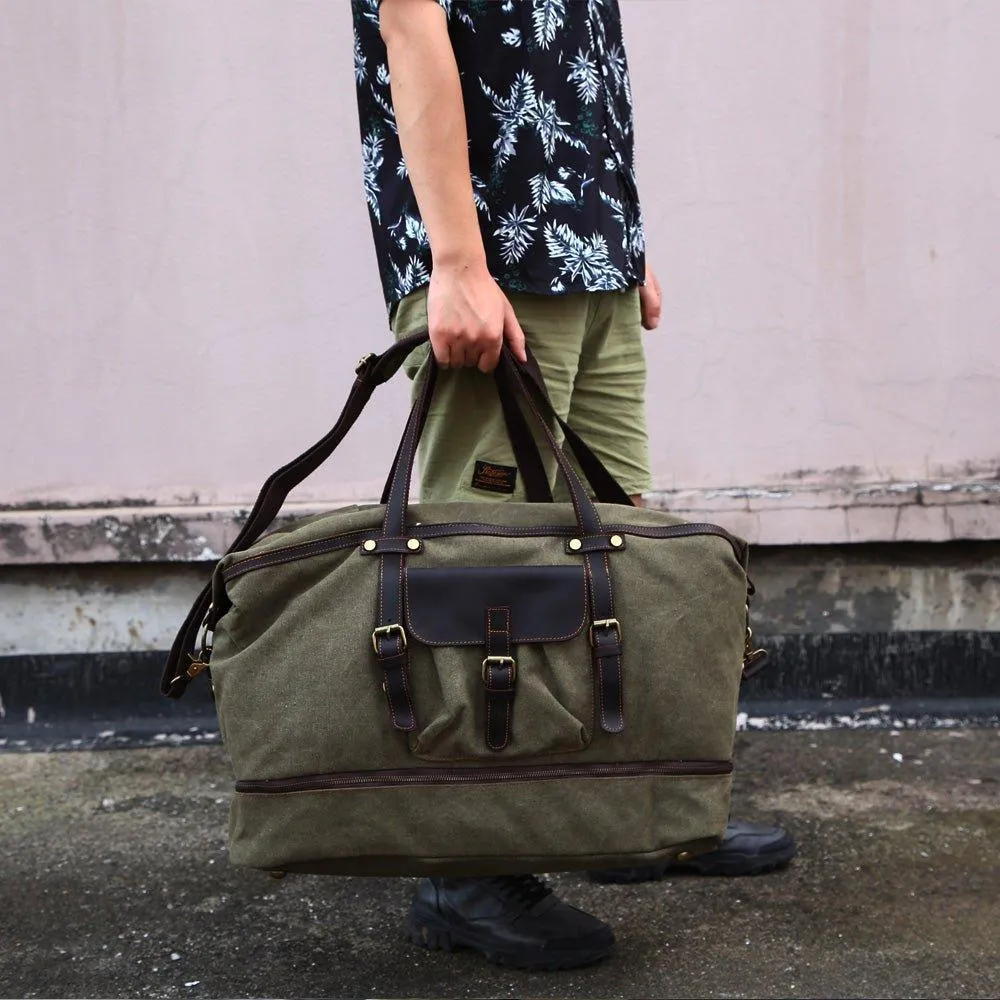 Canvas Weekender Bag with Bottom Shoe Compartment