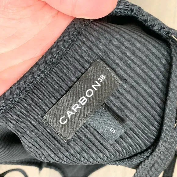 Carbon38 Ribbed Double Strap Sports Bra Black Cropped Size Small