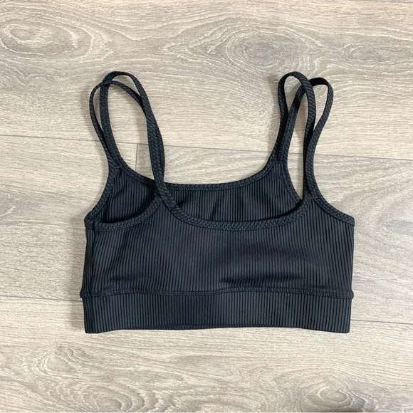 Carbon38 Ribbed Double Strap Sports Bra Black Cropped Size Small