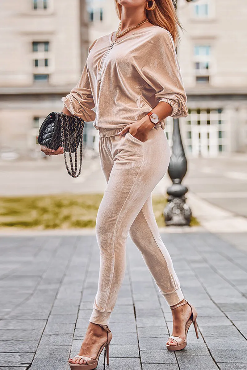 Casual Solid Pocket Cardigan Collar Long Sleeve Two Pieces