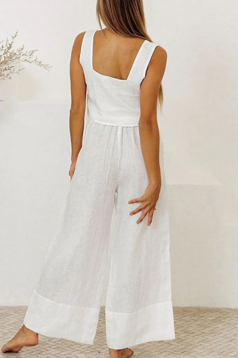 Casual Solid Pocket Square Collar Sleeveless Two Pieces