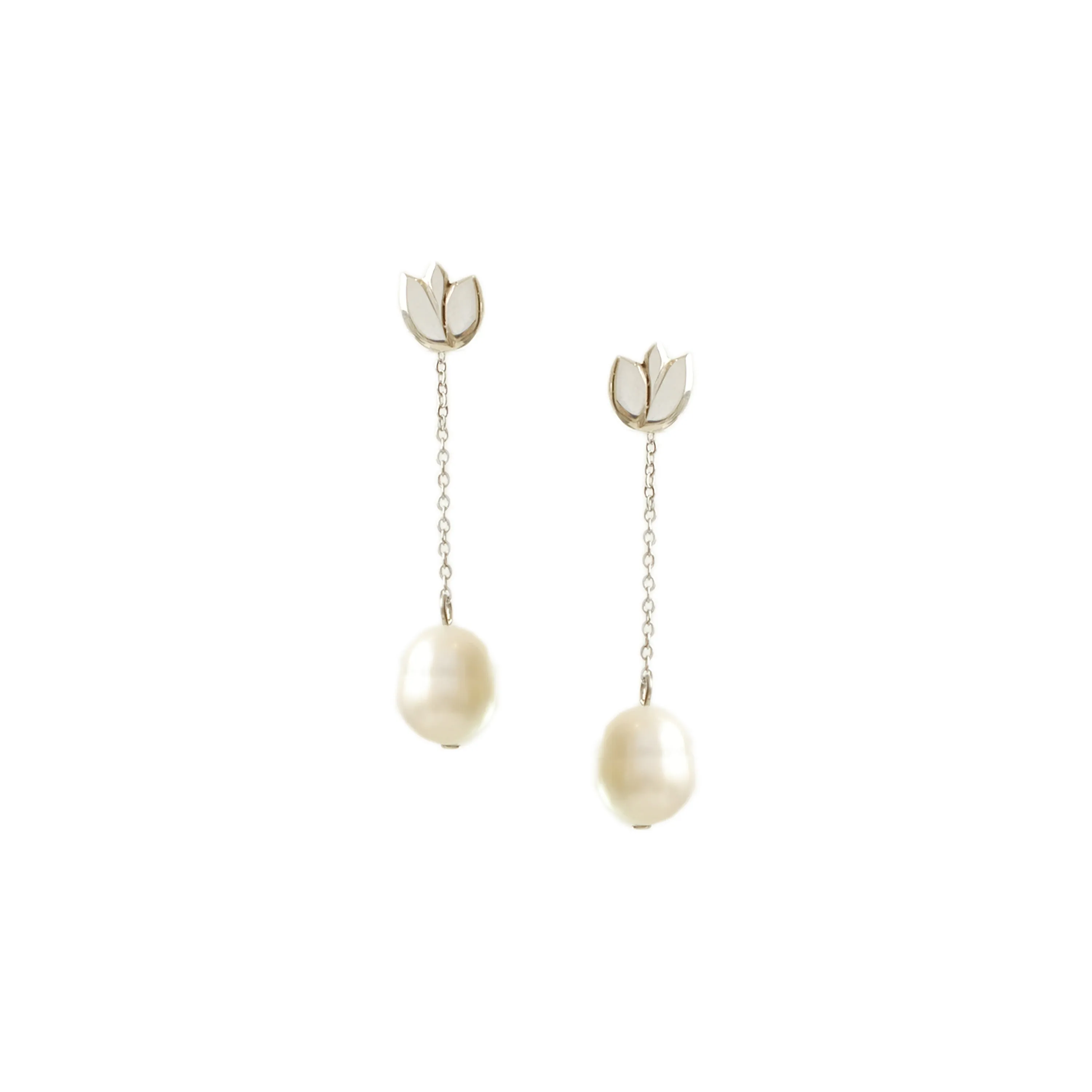 Chain Pearl Danglers in Silver