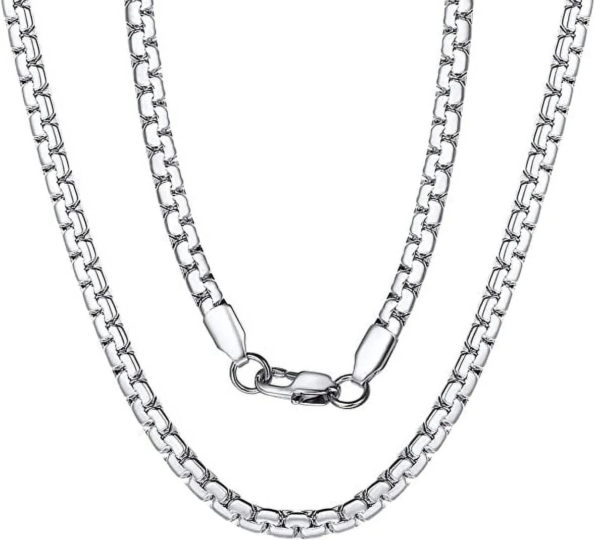 ChainsPro Stainless Steel Flat Box Chain Male Necklace 18 Inch 4/6mm Hip Hop Jewelry
