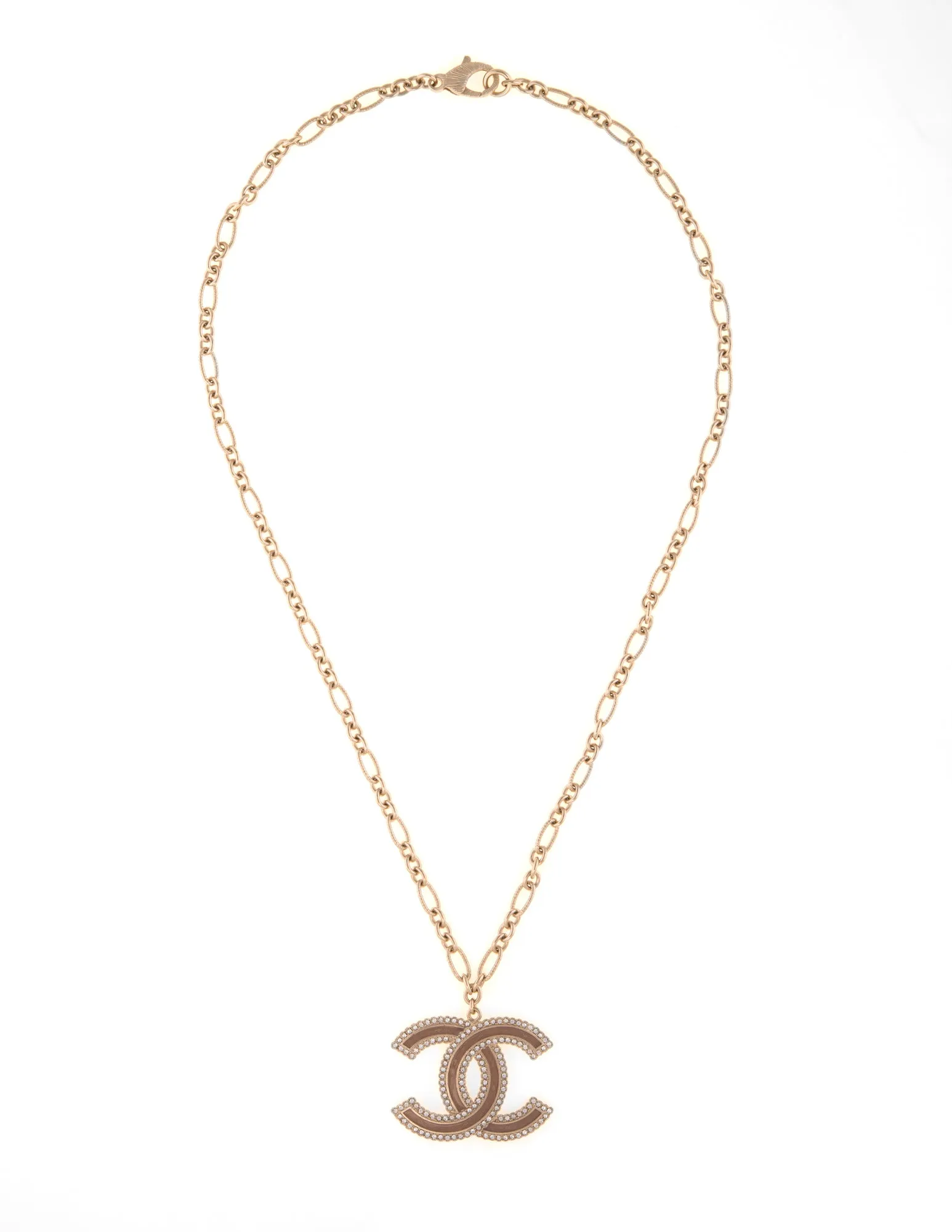 Chanel Double C Logo Crystal Necklace 24" Chain Circa 2015