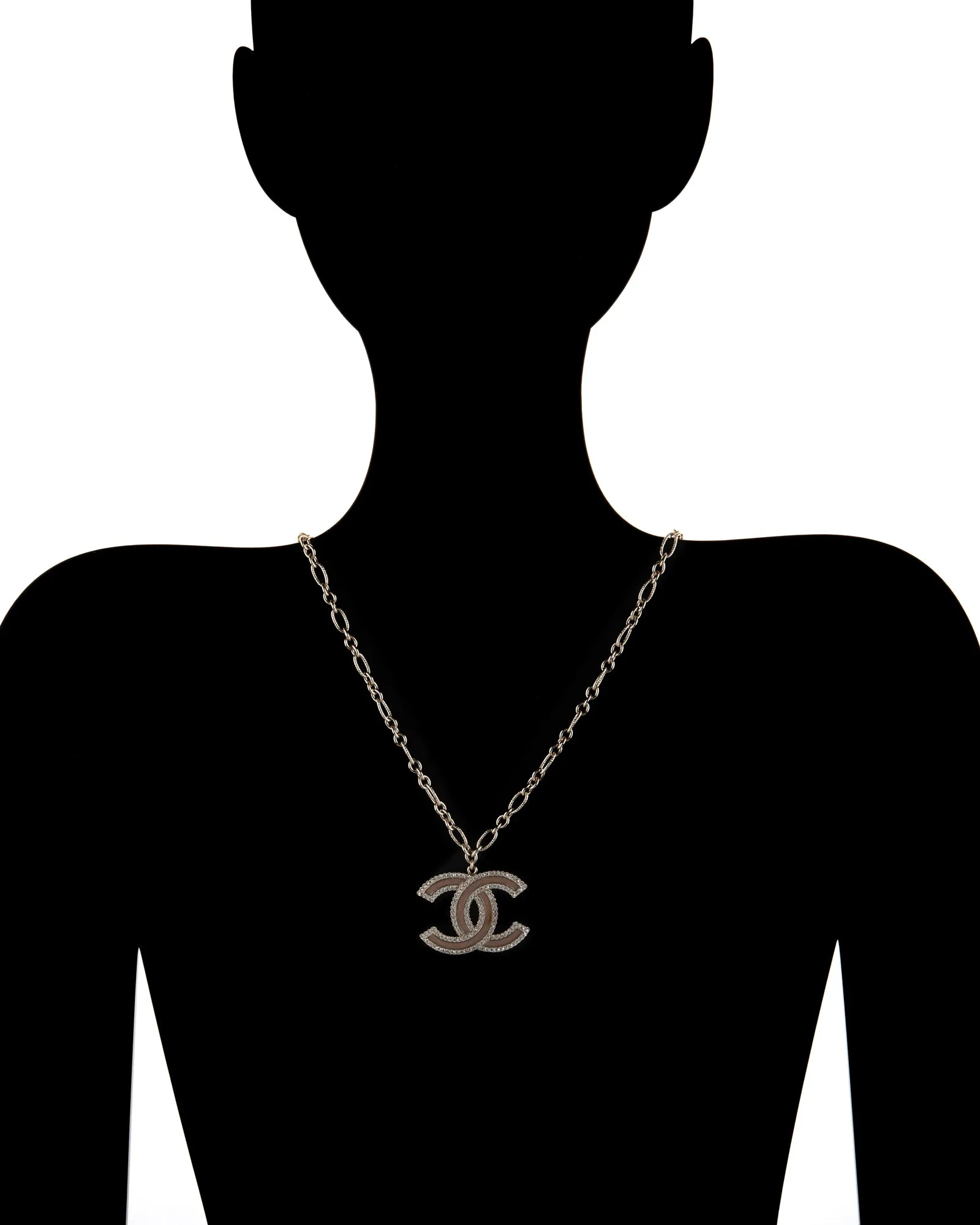 Chanel Double C Logo Crystal Necklace 24" Chain Circa 2015