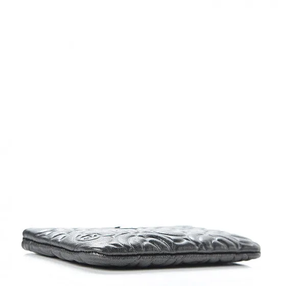 Chanel Goatskin Camellia Embossed Cosmetic Pouch Anthracite