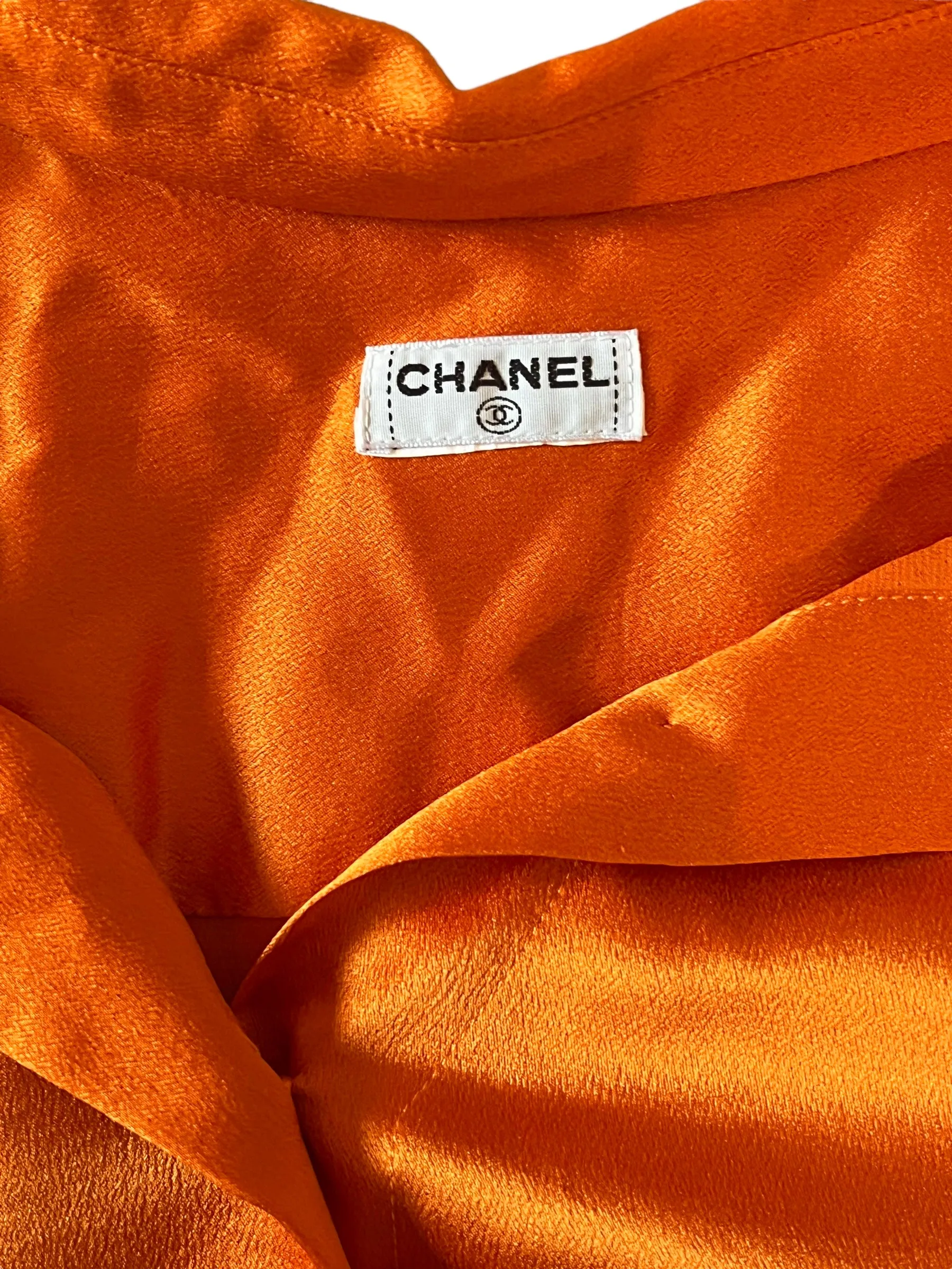 Chanel Vintage 80s Orange Silk Blouse Top