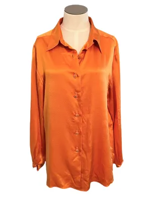 Chanel Vintage 80s Orange Silk Blouse Top
