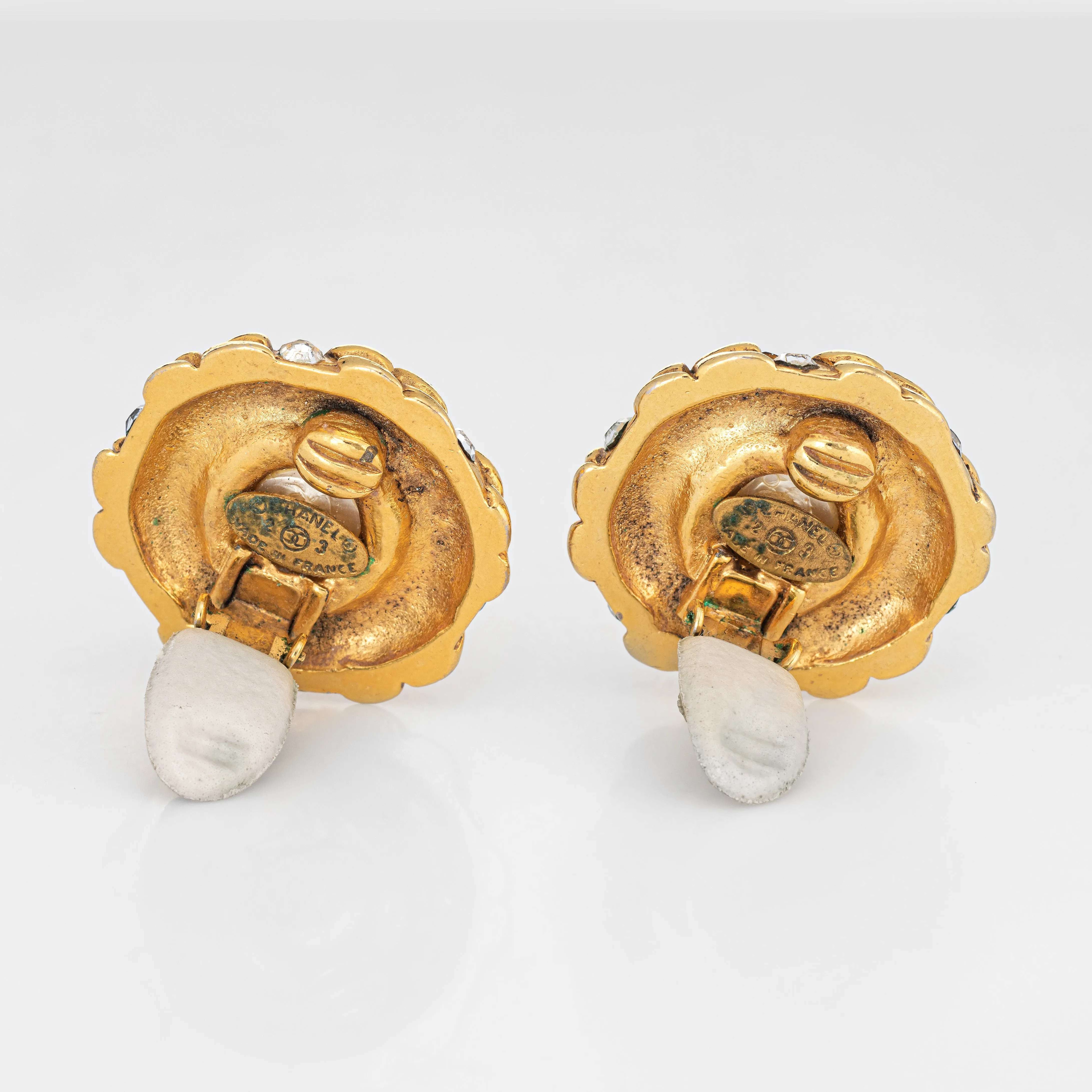 Chanel Vintage Earrings Collection 23 1980s Faux Pearl Crystal Round Clip On