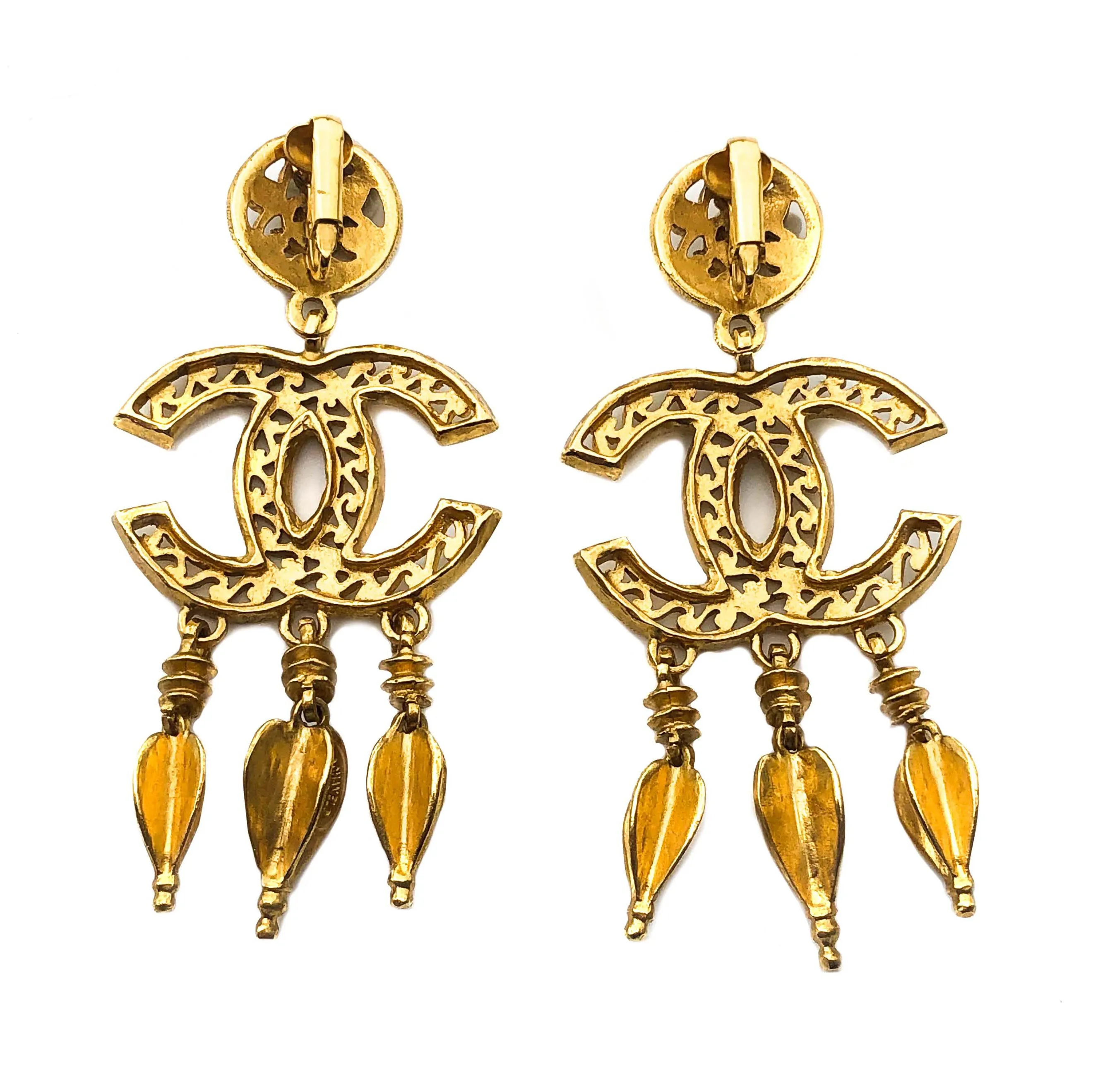 Chanel Vintage Rare Gold Dreamcatcher Earrings