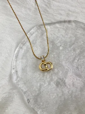 Christian Dior CD Logo Necklace Gold Vintage fjduai