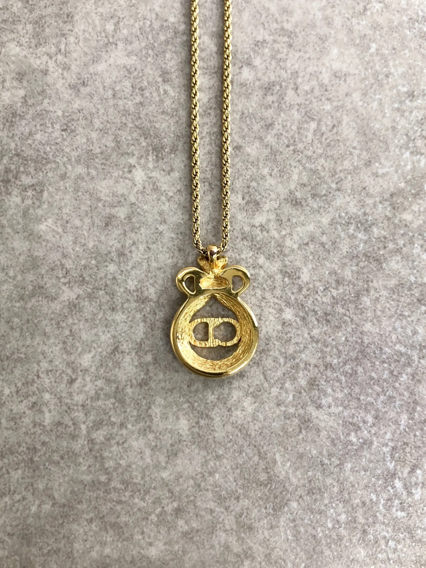 Christian Dior CD Logo Rhinestone Necklace Gold Vintage gfuupy