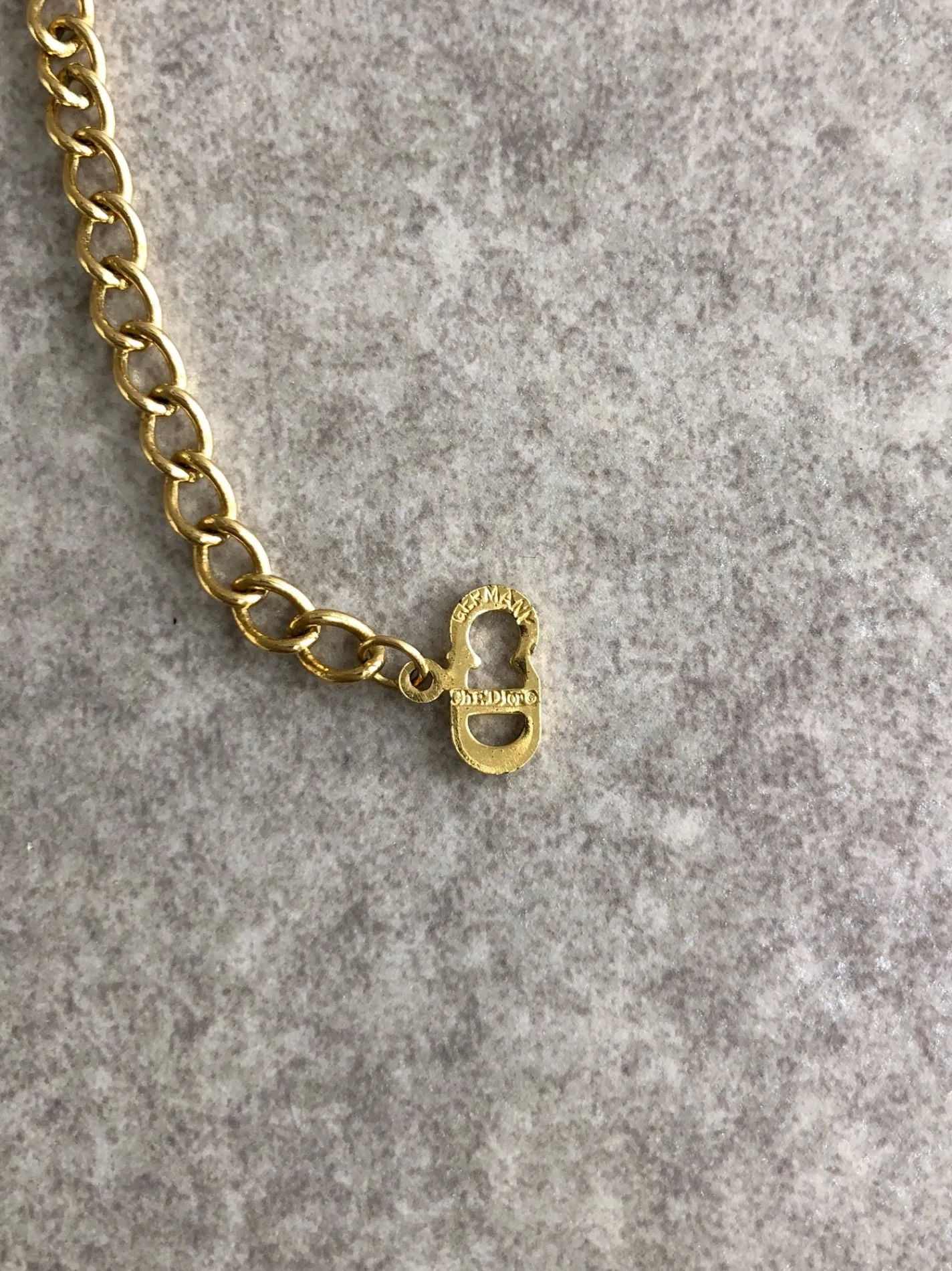 Christian Dior CD Logo Rhinestone Necklace Gold Vintage gfuupy