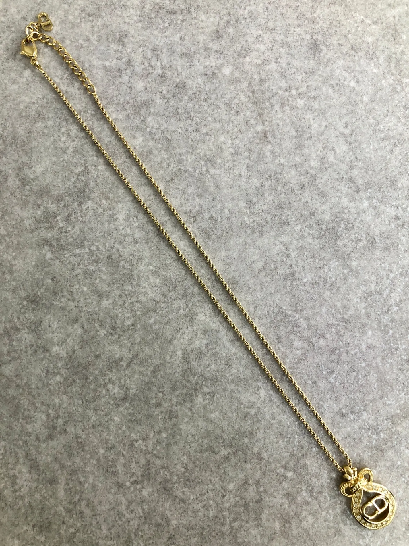 Christian Dior CD Logo Rhinestone Necklace Gold Vintage gfuupy