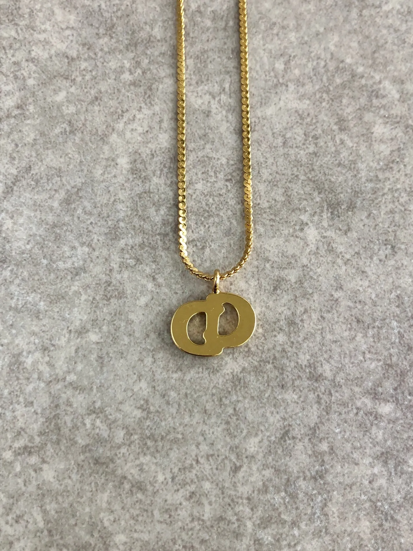 Christian Dior CD Logo Rhinestone Necklace Gold Vintage i24ttx
