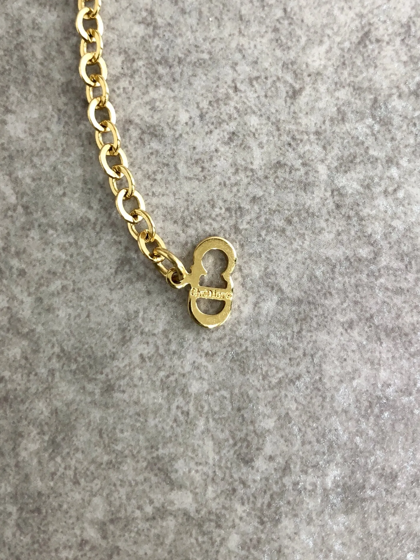 Christian Dior CD Logo Rhinestone Necklace Gold Vintage i24ttx