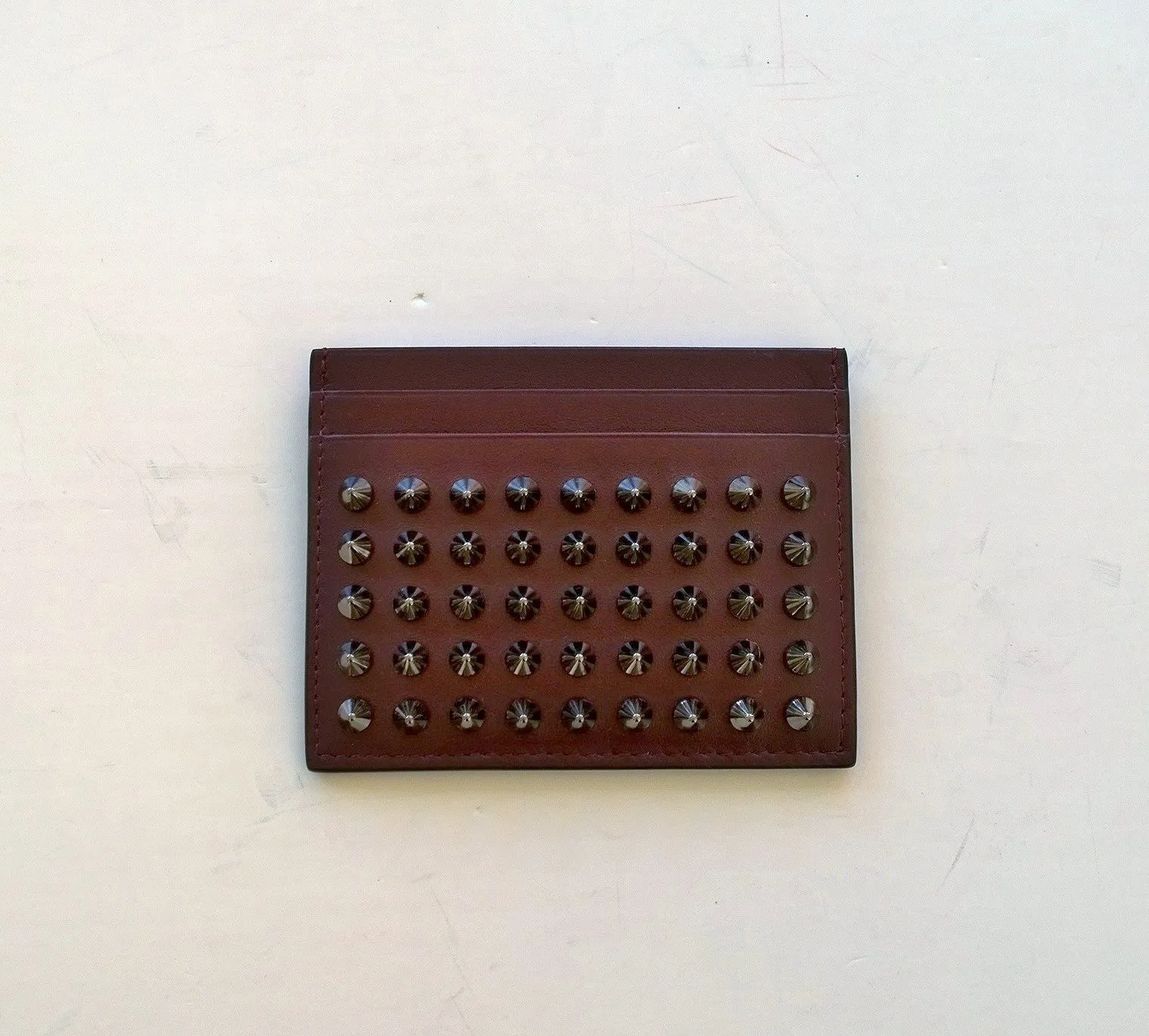 Christian Louboutin Burgundy Kios Card Holder Dark Grey studs