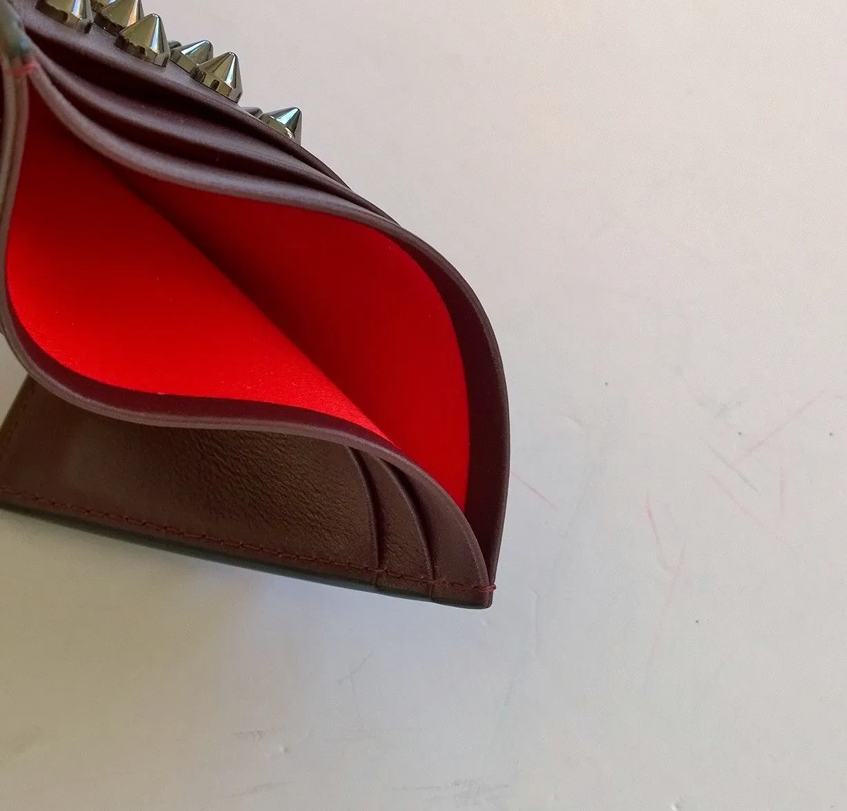 Christian Louboutin Burgundy Kios Card Holder Dark Grey studs