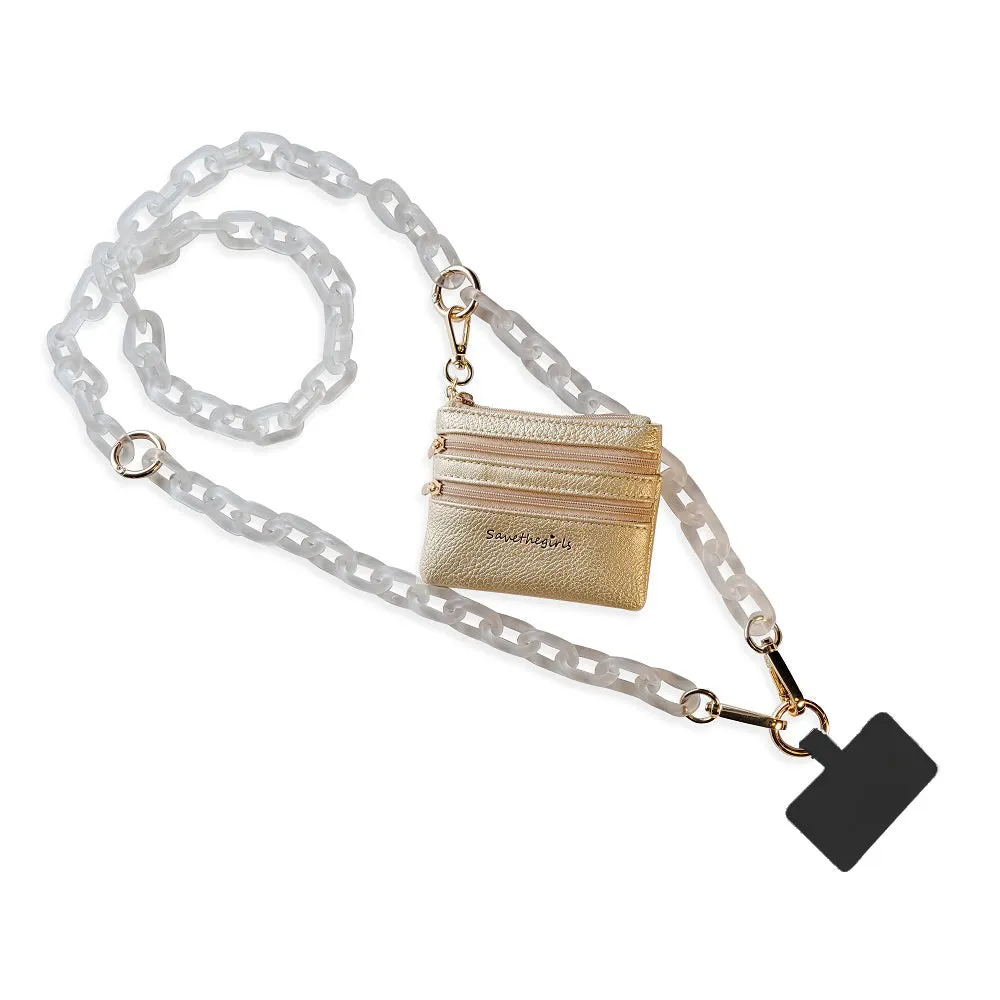 Clip & Go Phone Ice Black Link Chain w/Zipper Pouch Black