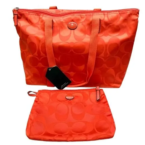 Coach Orange Tote Bag With Detachable Pouch