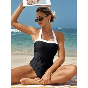 Color Blocking One-Piece Swimsuit - Black / S
