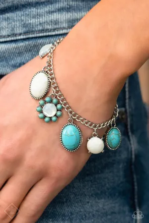 Cowboy Charm - Blue - Turquoise Stone White Opalescent Bead Paparazzi Lobster Claw Bracelet - March 2023 Simply Santa Fe