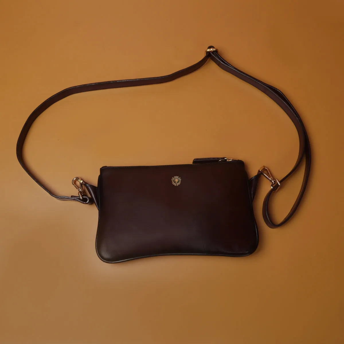 Cross-Body Wallet/Pouch In Dark Brown Leather