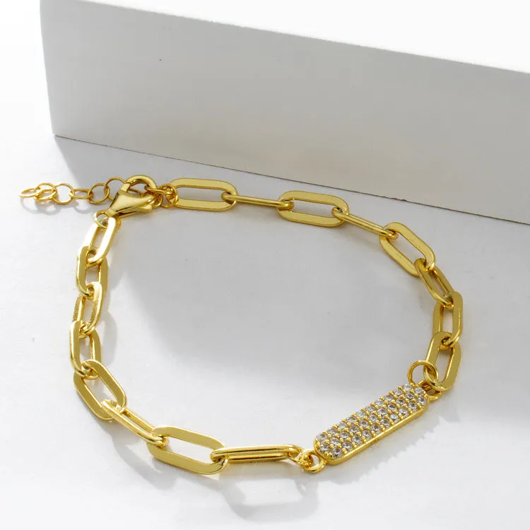 CZ Pave Bar Open Link Bracelet