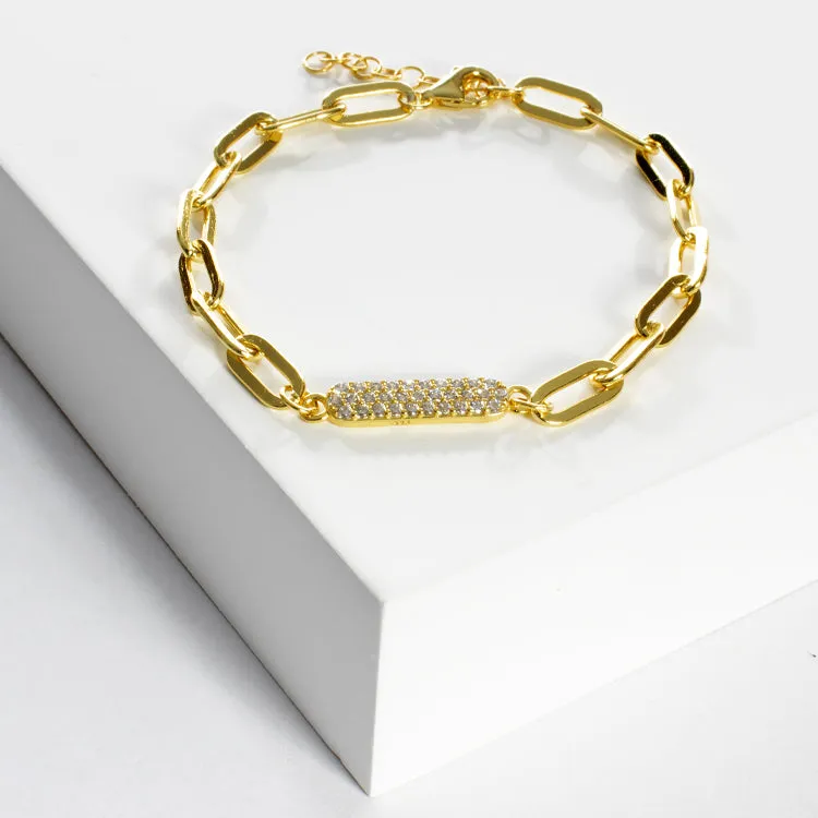 CZ Pave Bar Open Link Bracelet