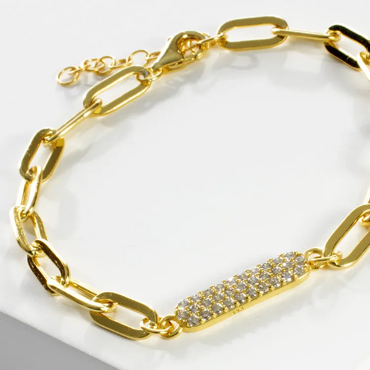 CZ Pave Bar Open Link Bracelet