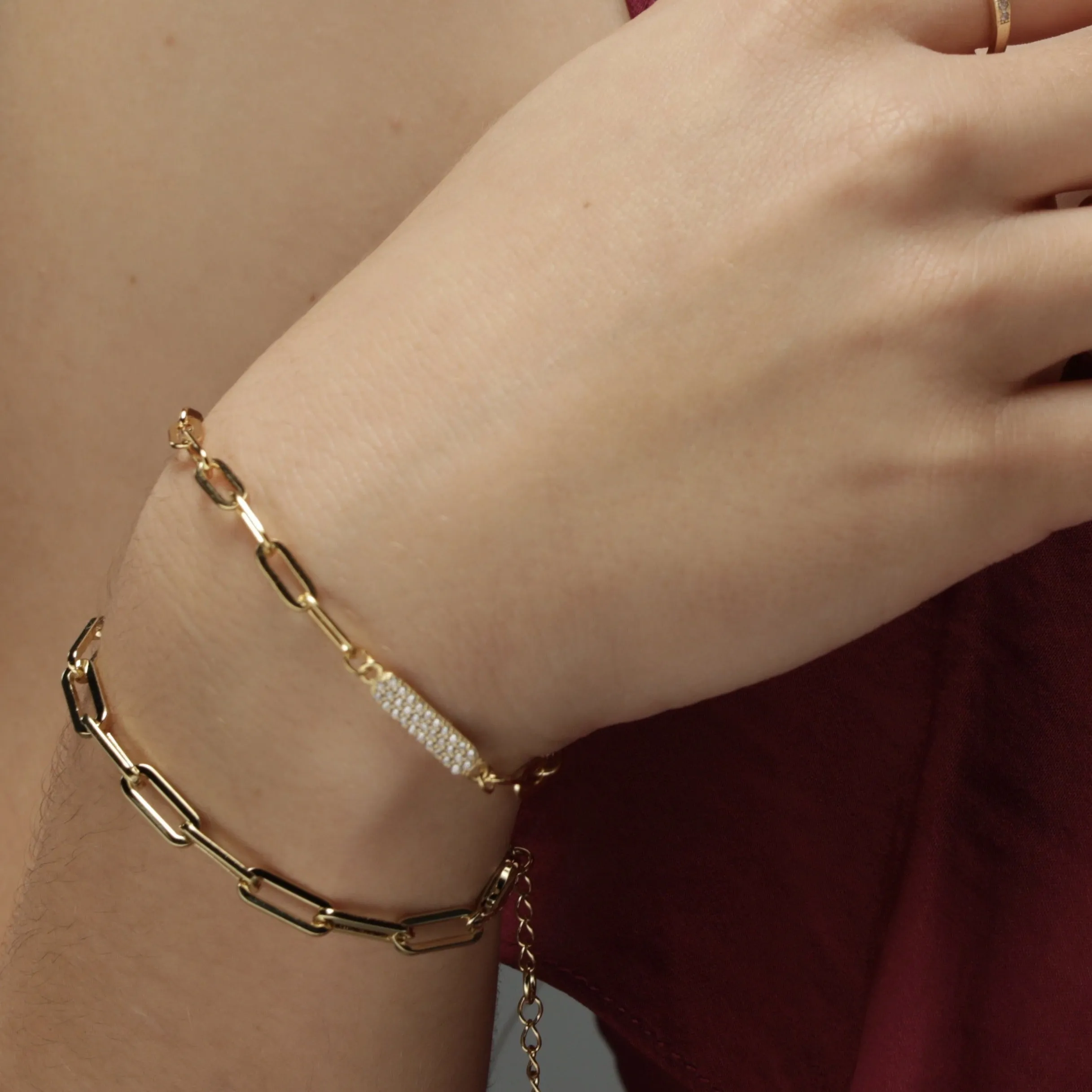 CZ Pave Bar Open Link Bracelet