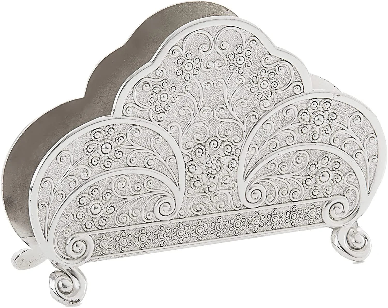 (D) Judaica Silver Plated Napkin Holder, Vintage Old Fashion Design 5.25L x 3.5H