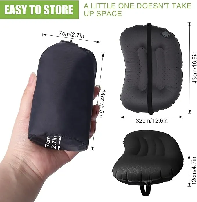 DAWNTREES 2 Pack Inflatable Pillow for Camping,Portable Compressible Ultra-light Travel Inflatable Pillow for Sleeping,Support The Neck and Lumbar,Backpacking Essentials (Black)