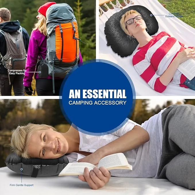 DAWNTREES 2 Pack Inflatable Pillow for Camping,Portable Compressible Ultra-light Travel Inflatable Pillow for Sleeping,Support The Neck and Lumbar,Backpacking Essentials (Black)