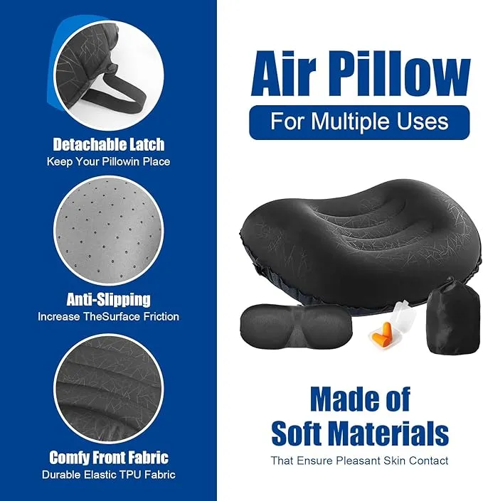 DAWNTREES 2 Pack Inflatable Pillow for Camping,Portable Compressible Ultra-light Travel Inflatable Pillow for Sleeping,Support The Neck and Lumbar,Backpacking Essentials (Black)