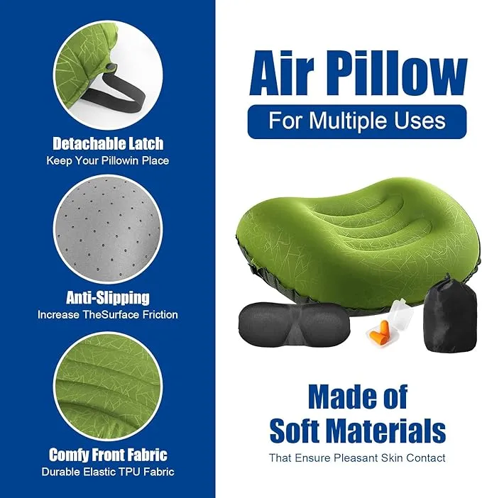 DAWNTREES 2 Pack Inflatable Pillow for Camping,Portable Compressible Ultra-Light Travel Inflatable Pillow for Sleeping,Support The Neck and Lumbar,Backpacking Essentials (Green)