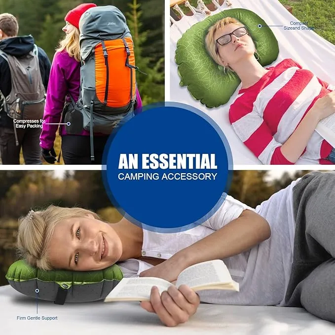 DAWNTREES 2 Pack Inflatable Pillow for Camping,Portable Compressible Ultra-Light Travel Inflatable Pillow for Sleeping,Support The Neck and Lumbar,Backpacking Essentials (Green)