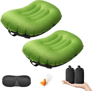 DAWNTREES 2 Pack Inflatable Pillow for Camping,Portable Compressible Ultra-Light Travel Inflatable Pillow for Sleeping,Support The Neck and Lumbar,Backpacking Essentials (Green)