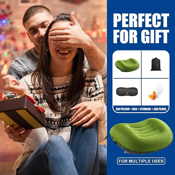 DAWNTREES 2 Pack Inflatable Pillow for Camping,Portable Compressible Ultra-Light Travel Inflatable Pillow for Sleeping,Support The Neck and Lumbar,Backpacking Essentials (Green)