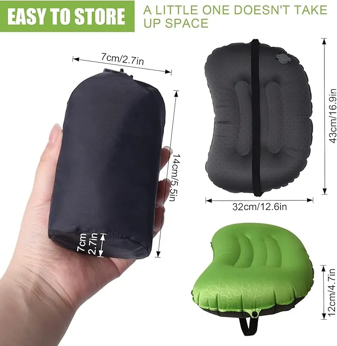 DAWNTREES 2 Pack Inflatable Pillow for Camping,Portable Compressible Ultra-Light Travel Inflatable Pillow for Sleeping,Support The Neck and Lumbar,Backpacking Essentials (Green)