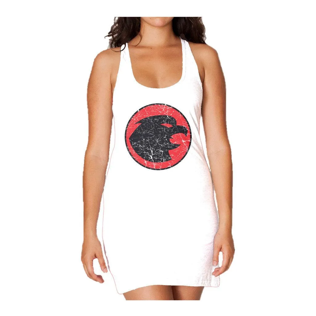 DC Comics Hawkgirl Distressed Logo Official Women's Long Tank Dress (White)