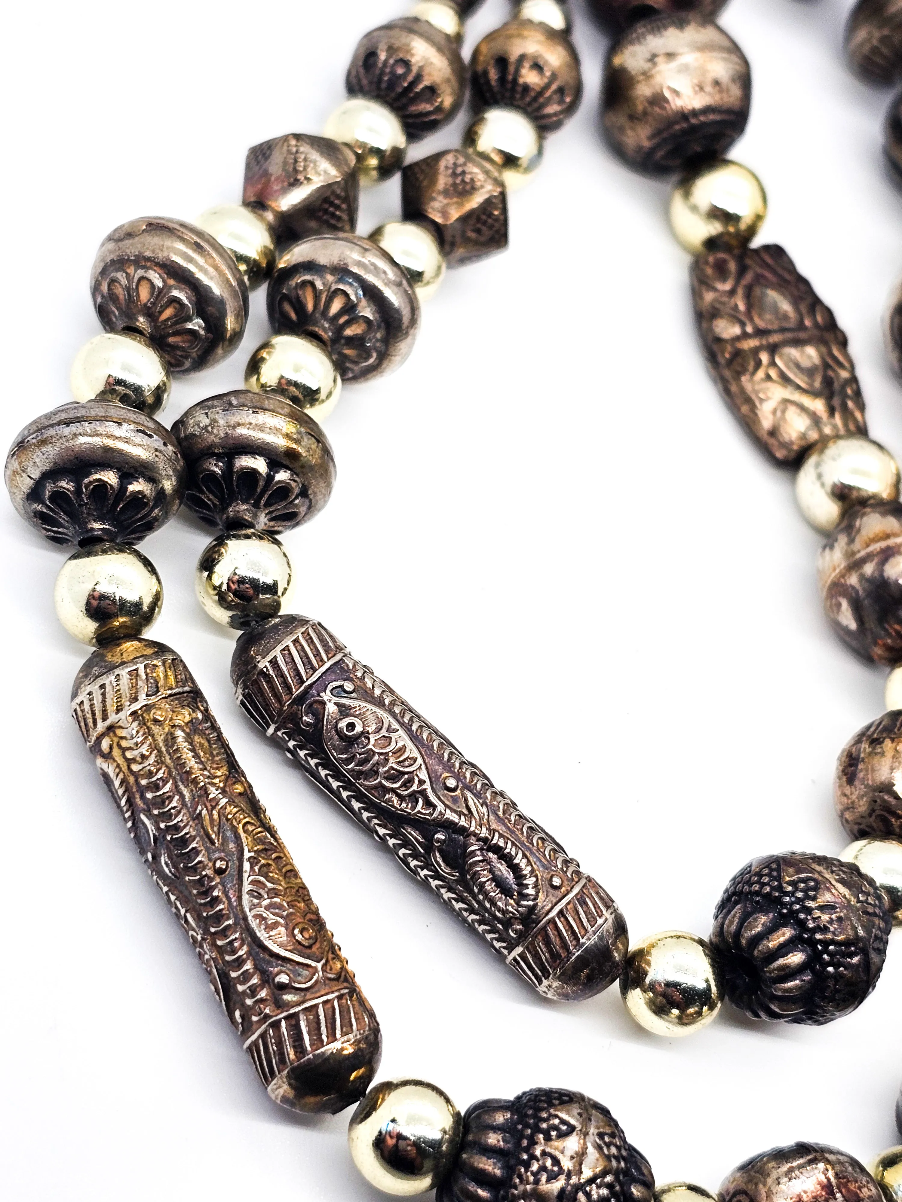 Debi Tana silver toned artisan bench beaded long vintage necklace