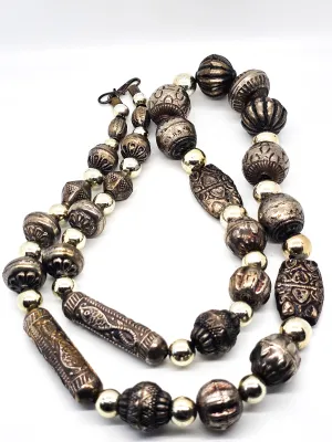 Debi Tana silver toned artisan bench beaded long vintage necklace