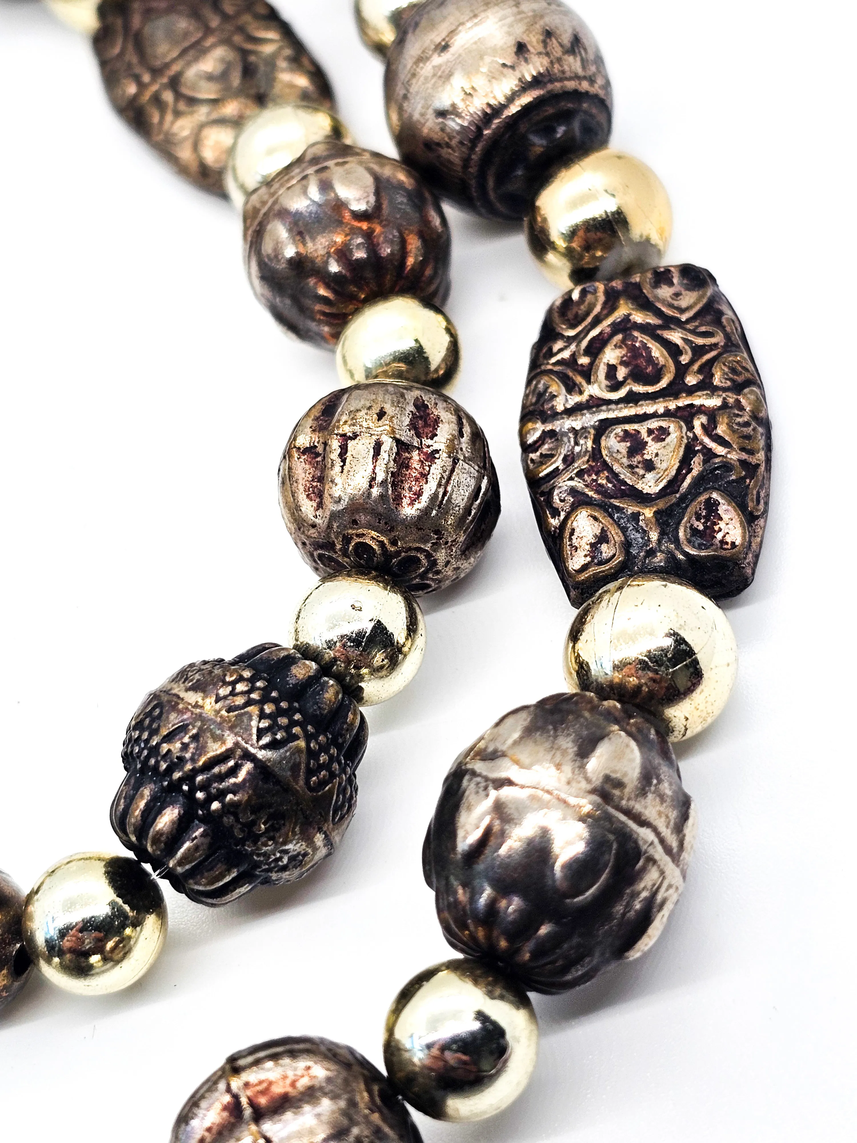 Debi Tana silver toned artisan bench beaded long vintage necklace