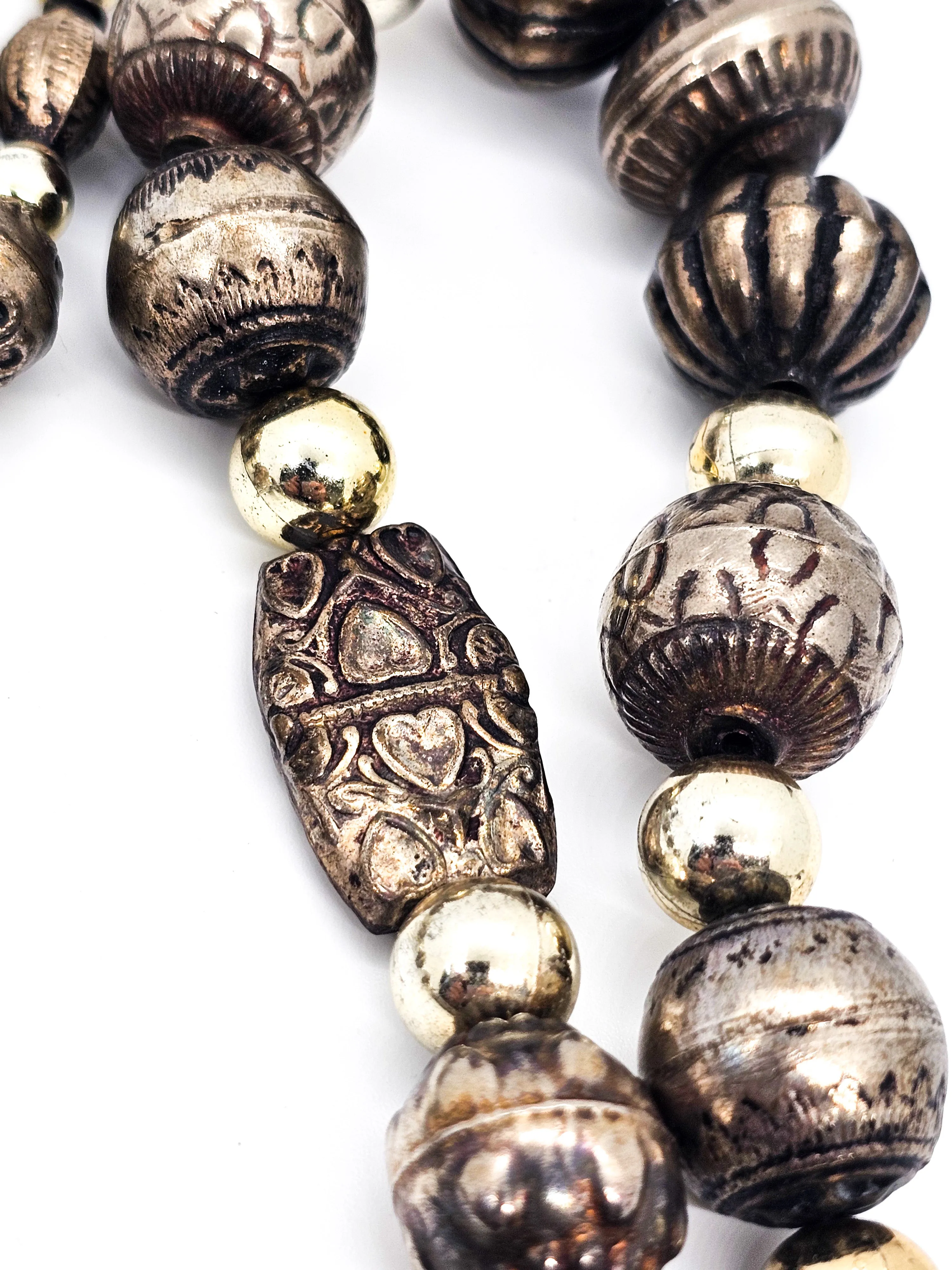 Debi Tana silver toned artisan bench beaded long vintage necklace