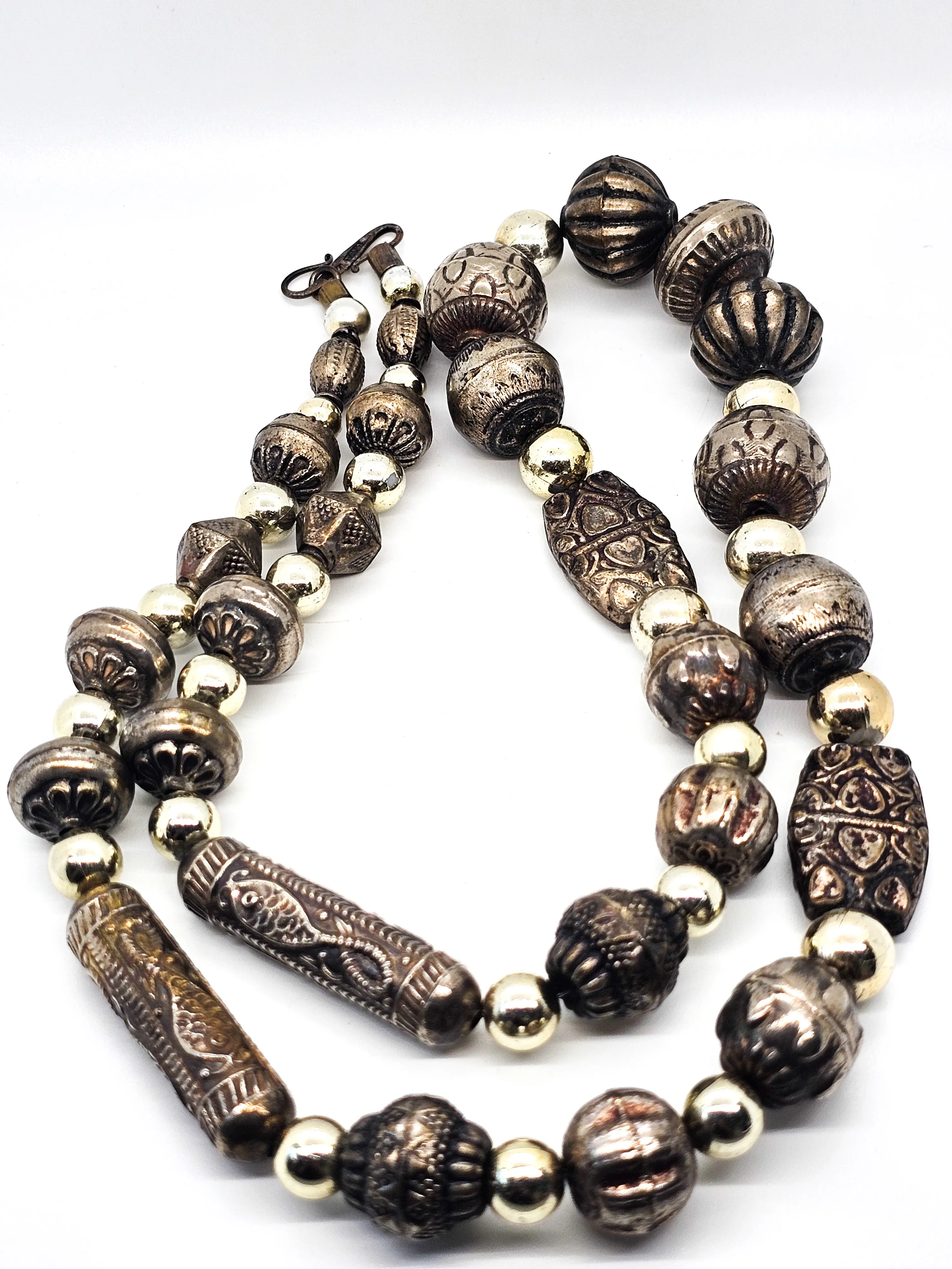 Debi Tana silver toned artisan bench beaded long vintage necklace