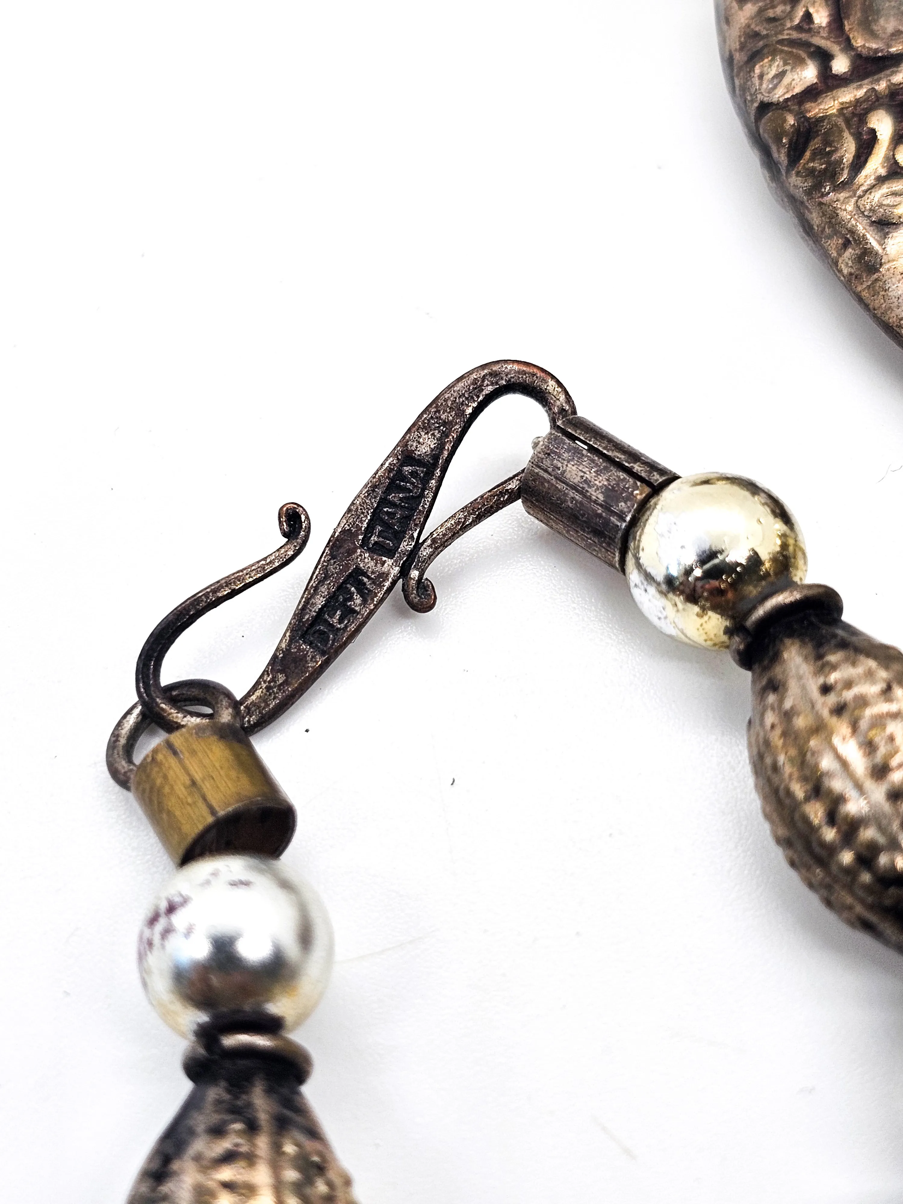 Debi Tana silver toned artisan bench beaded long vintage necklace